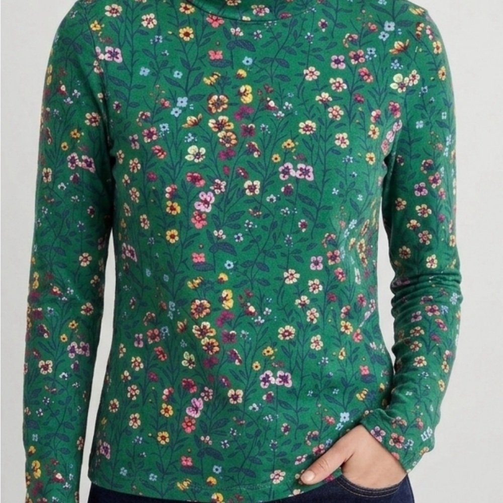 Maeve by Anthropologie Haley Green Floral Mock Turtleneck Top